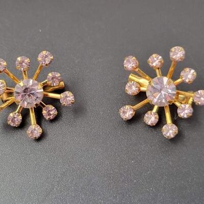 VINTAGE LAVENDER & GOLD STARBURST EARRING & PIN SET