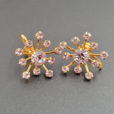 VINTAGE LAVENDER & GOLD STARBURST EARRING & PIN SET