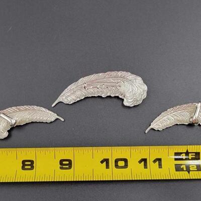VINTAGE SARAH COVENTRY SILVER METAL FEATHER EARRING & BROOCH SET