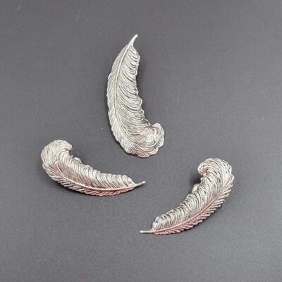 VINTAGE SARAH COVENTRY SILVER METAL FEATHER EARRING & BROOCH SET