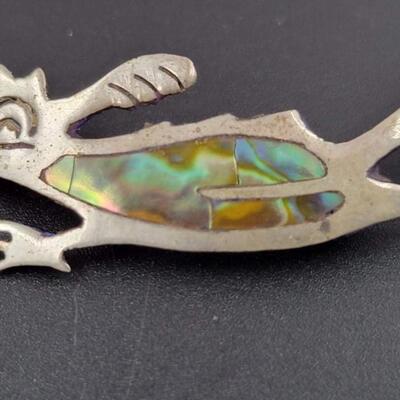 MEXICO TAXCO 925 STERLING SILVER ROADRUNNER INLAY BROOCH