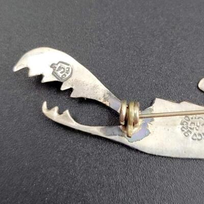 MEXICO TAXCO 925 STERLING SILVER ROADRUNNER INLAY BROOCH