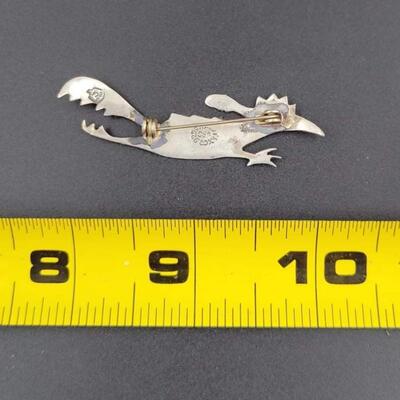 MEXICO TAXCO 925 STERLING SILVER ROADRUNNER INLAY BROOCH