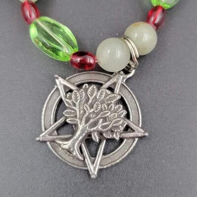 BEADED â€œTREE OF LIFEâ€ PENTAGRAM PENDANT NECKLACE