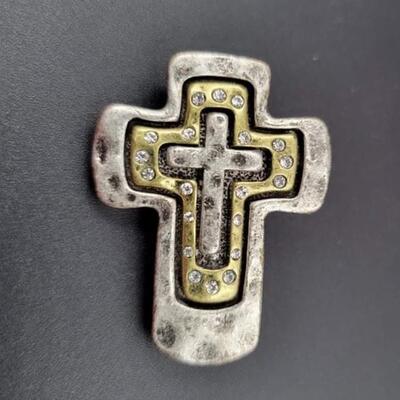 SILVER & GOLD TONED CROSS PENDANT