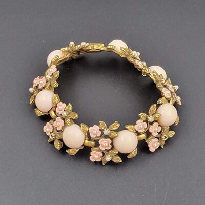 VINTAGE GOLD & PINK FLORAL BRACELET