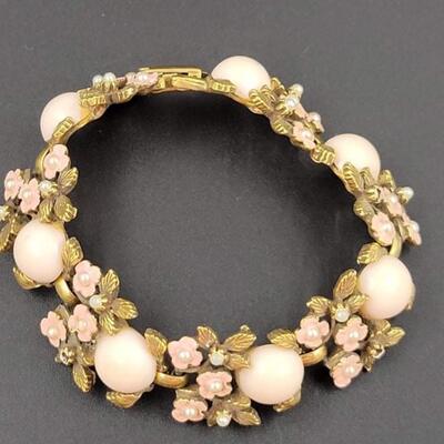 VINTAGE GOLD & PINK FLORAL BRACELET