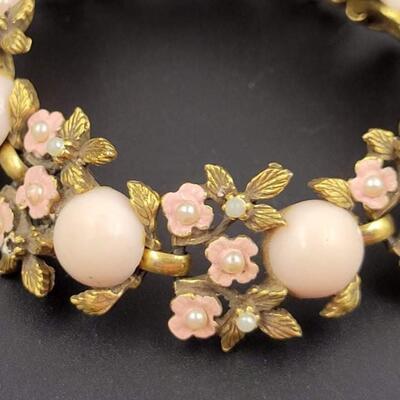 VINTAGE GOLD & PINK FLORAL BRACELET