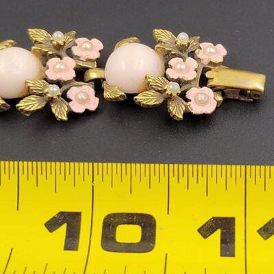 VINTAGE GOLD & PINK FLORAL BRACELET