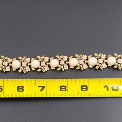 VINTAGE GOLD & PINK FLORAL BRACELET