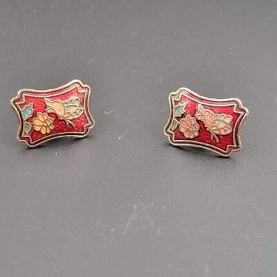 RED METAL BUTTERFLY & FLOWER EARRINGS