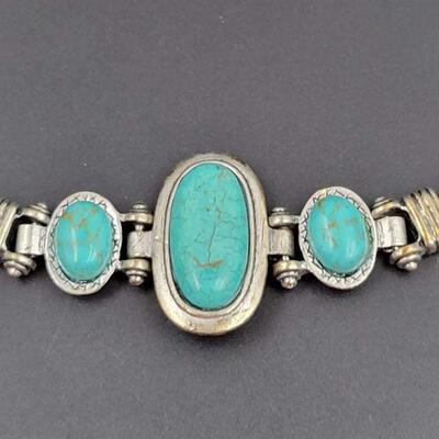 SILVER METAL & TURQUOISE BRACELET
