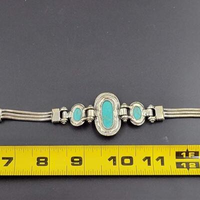SILVER METAL & TURQUOISE BRACELET