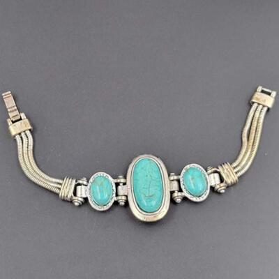 SILVER METAL & TURQUOISE BRACELET
