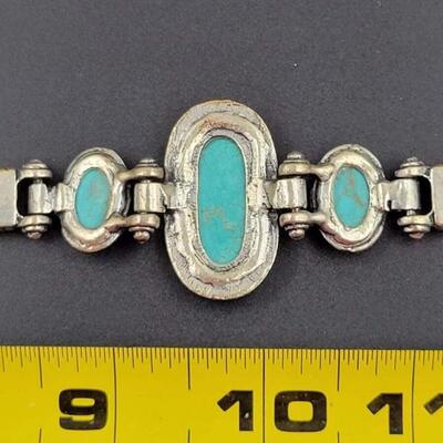 SILVER METAL & TURQUOISE BRACELET