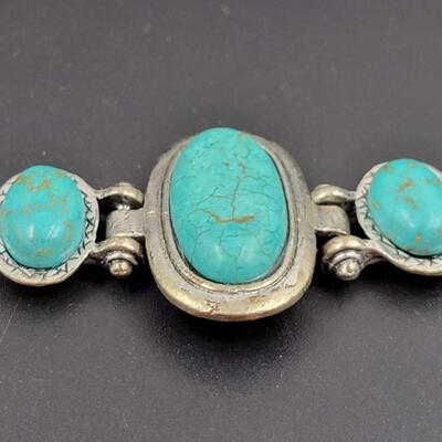 SILVER METAL & TURQUOISE BRACELET