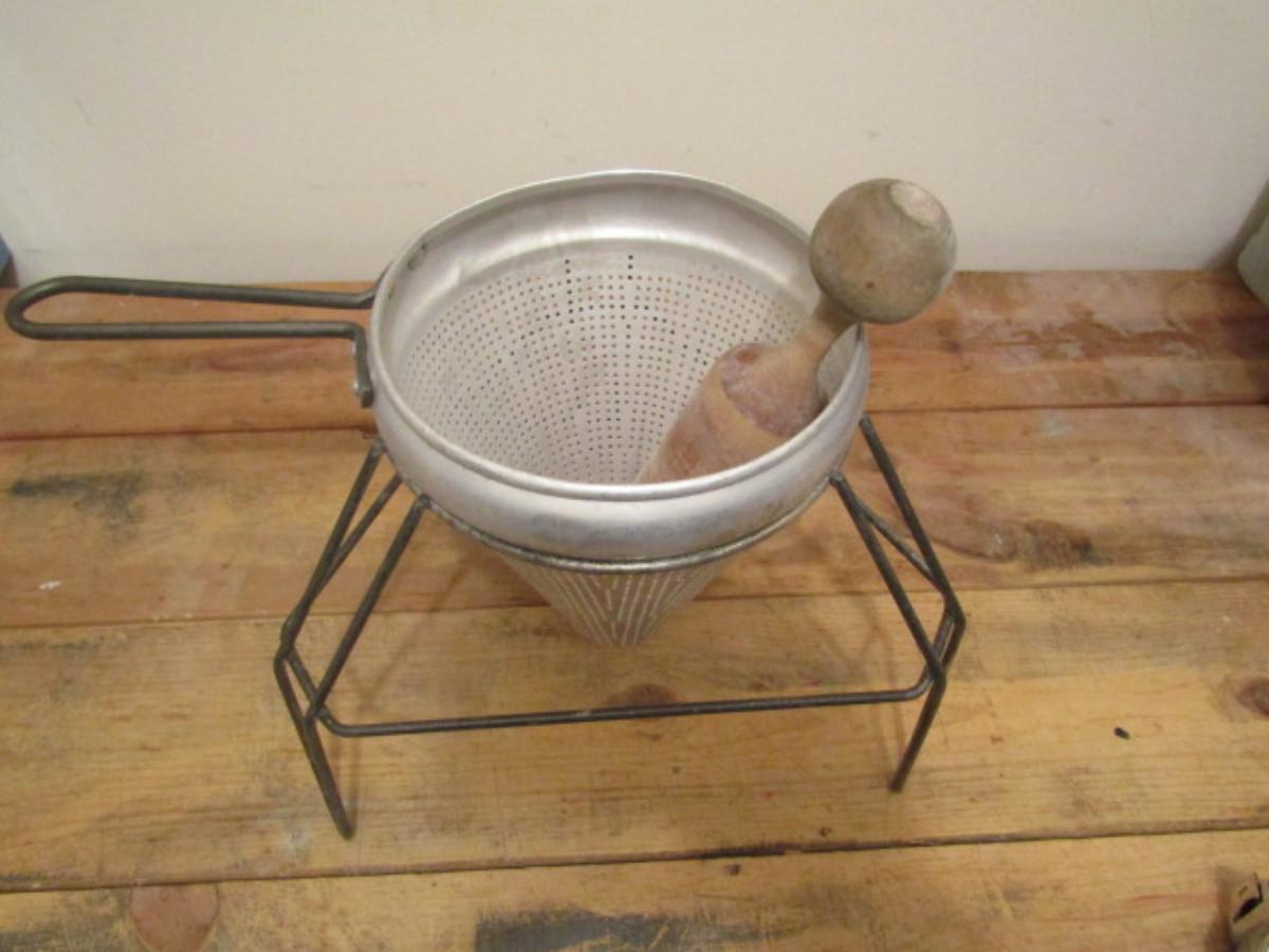 Aluminum Cone Jelly Strainer with Stand and Pestle | EstateSales.org