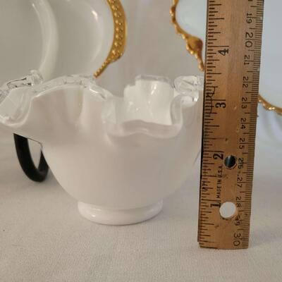 Vintage Fire King Milk Glass Divided Dishes & Fenton Bowl