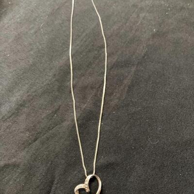 .925 Silver Heart with Genuine Diamonds and Sterling 17” Chain