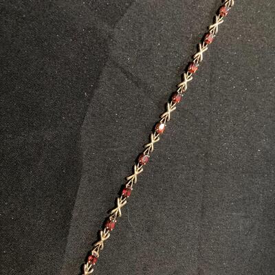 10k Gold Bracelet with Ruby Red Stones 7.5”