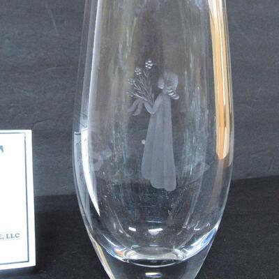 Vintage Duncan Miller Duck Ashtrays and Signed Vase With Etched Lady Image
