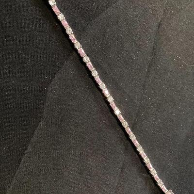 Sterling 7.5” Bracelet with Pink Stones