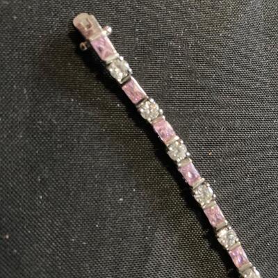 Sterling 7.5” Bracelet with Pink Stones