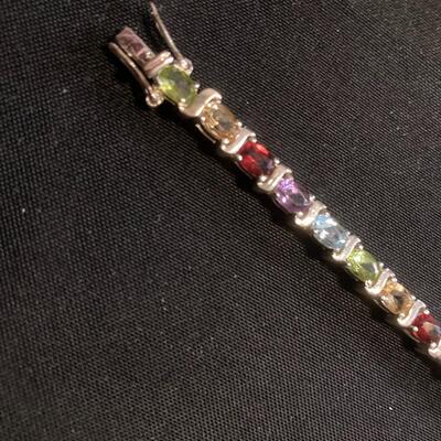 Sterling 7” Bracelet with Multi Colored Stones