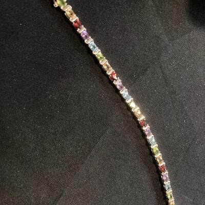 Sterling 7” Bracelet with Multi Colored Stones