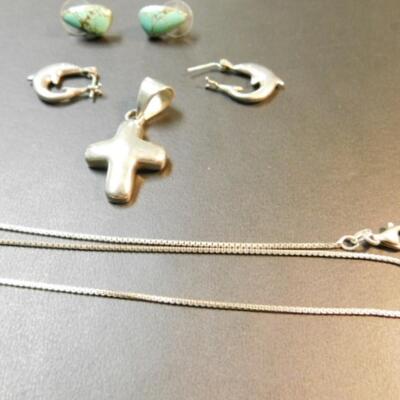 Collection of Sterling Silver .925 Necklace, Cross Pendant and Earrings