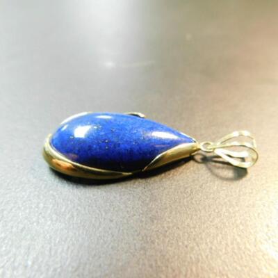 Teardrop Lapis Stone Pendant Set in 14K Gold Approximately 5.7 Grams Total Weight