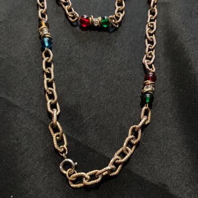 60â€ Metal Necklace with Multicolored Stones