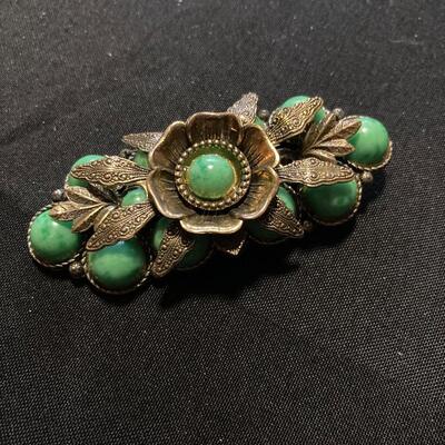 Large Metal Pin / Brooch with Green 3â€