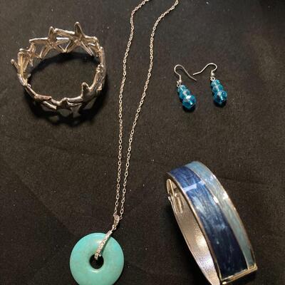 4pc Colorful Mixed Jewelry Lot with Blue, Green and Silver