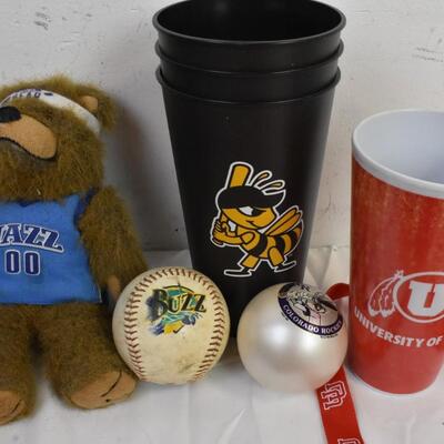 Jazz Duffel Bag, Jazz Bear Stuffed Animal, Bees and Utah Cups, Real SLC Flag