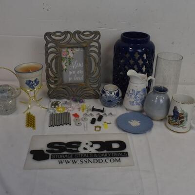 Home Decor: Mugs, Candles, Picture Frame, Disassembled Wind Chimes, etc