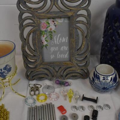 Home Decor: Mugs, Candles, Picture Frame, Disassembled Wind Chimes, etc
