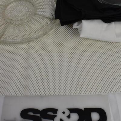 6 Piece Table Decorations: Tablecloths, Glass Bowl, Plate, etc
