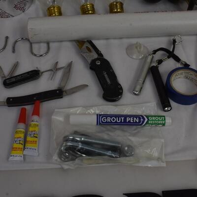 Home Improvement Lot: PVC, Doorknobs, Pocket Knives, Tape, Pocket Knives, etc