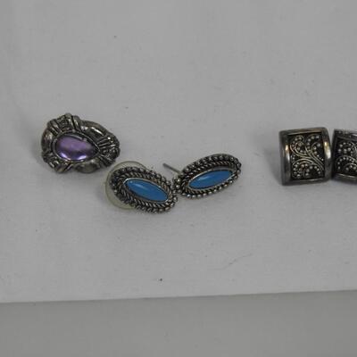 6 pc Costume Jewelry: 4 Pairs of Earrings, 2 Pins(?)