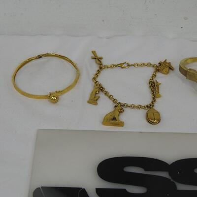 6 pc Costume Jewelry: Bracelets and Watches, Mostly Gold-Toned