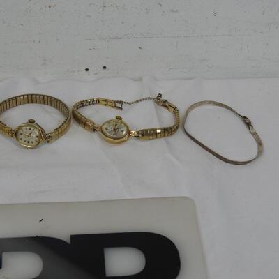 6 pc Costume Jewelry: Bracelets and Watches, Mostly Gold-Toned