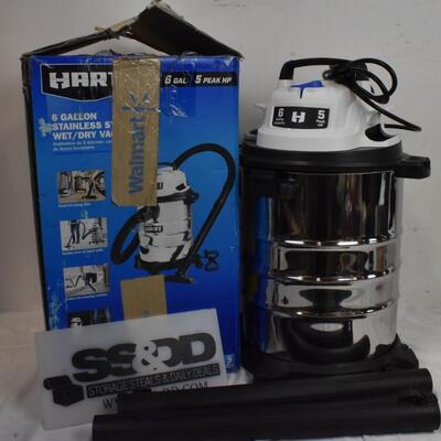Hart 6 gal 5 peak HP Stainless Steel wet/dry vac,