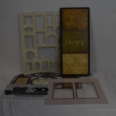 Wall decor: NEW picture frame mats, Believe Hope Imagine, metal w/ oval mirror