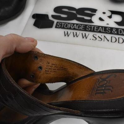 3 pairs Womens' shoes sizes 6-7, black, brown, black  & brown