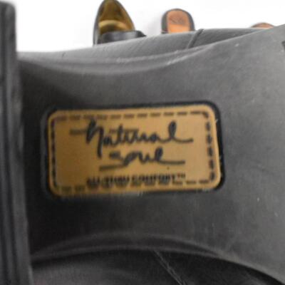 3 pairs Womens' shoes sizes 6-7, black, brown, black  & brown