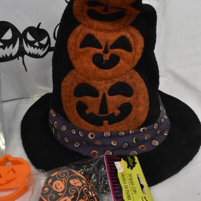 Halloween lot: 9+pcs, vinyl silhouettes,jack-o-lantern,, no carving kit, garland
