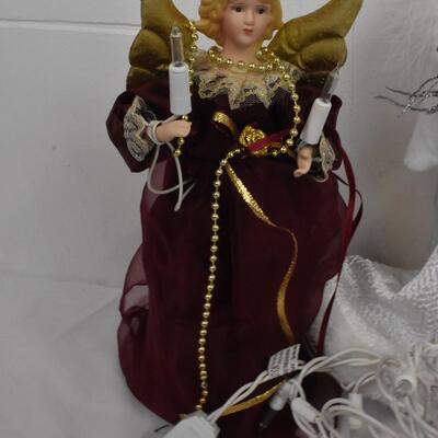 3 Tree top Angels, (2) light up, strand of white lights--WORKS