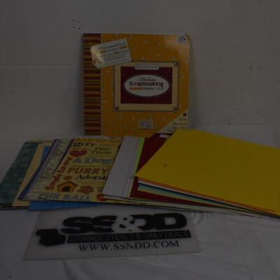 Scrapbooking lot: 12x12 cardstock, cardboard, paper, some stickers & die cuts