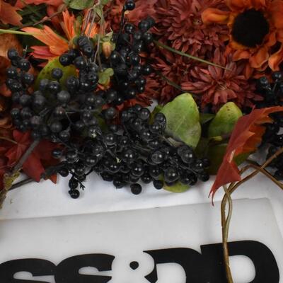 Faux Floral stems/berries leaves: Fall Chrysanthemums, Dahlias, Sunflowers